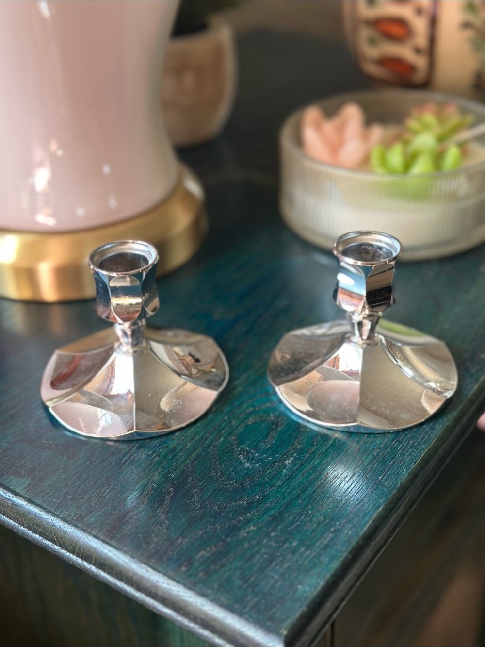 Vintage Silver Tone Pair of Candle Holders